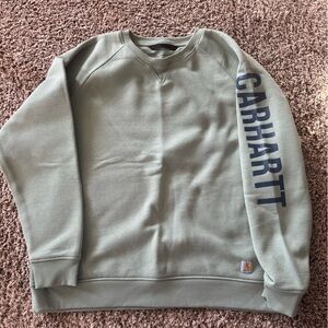 Carhartt Sage Green Crewneck Sweatshirt with Navy Print. Size XXL